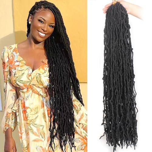 Mscat 7 Packs 36 Inch Nu Faux Locs Crochet Braids Hair Synthetic Pre Looped Soft Locs Braiding Hair Goddess Faux Locs Curly Wavy Hair Extensions for Women 14strands/pack 1B# von mscat