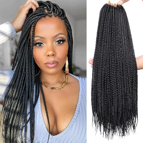Mscat 8 Packungen 45,7 cm Box Braids Crochet Hair Pre-looped Knotless Medium 3X Braids 144 Strähnen Boho Braids Haarverlängerungen Lange Box Braids Schwarz Synthetische Häkelhaar für Frauen (1B#) von mscat