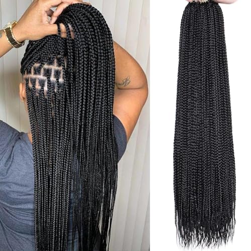 Mscat 8 Packungen 61 cm Box Braids Crochet Hair Pre-looped Knotless Medium 3X Braids 144 Strähnen Boho Braids Haarverlängerungen Lange Box Braids Schwarz Synthetische Häkelhaar für Frauen (1B#) von mscat
