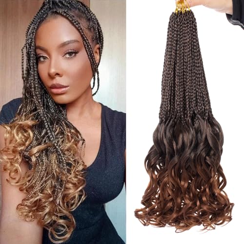 Mscat 9 Packungen French Curl Crochet Braids 45,7 cm Ombre Brown Pre Looped Bohemian Goddess Box Braids Crochet Hair Synthetic French Curly Braiding Hair for Women T30# Mscat 9 Packungen French Curl Crochet Braids 45,7 cm Ombre Brown Pre Looped Bohemian Goddess Box Braids Crochet Hair Synthetic French Curly Braiding Hair for Women T30# von mscat