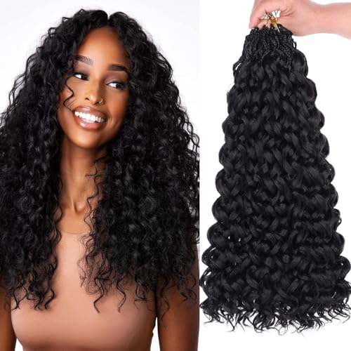Mscat Gogo Curl Crochet Hair 18 Inch 8 Packs Black Ocean Wave Crochet Hair Pre Looped Deep Twist Goddess Box Braids Short Curly Water Wave Synthetic Braiding Hair for Women Girl Kids(8 Packs, 1B#) von mscat