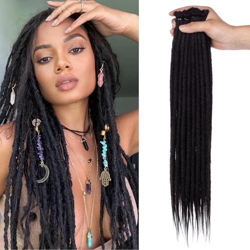Mscat Natural Black Synthetic Dreadlock Extensions 18 Inch 0.6 cm Width Thin SE Dreads 20 Strands Handmade Reggae Style Loc Extensions Hippie Crochet Hair for Women Men von mscat