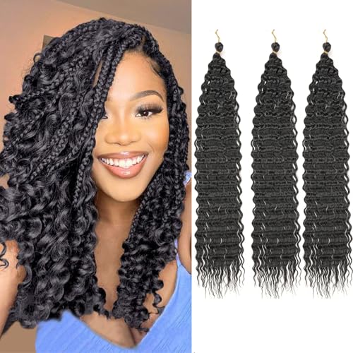 Mscat Ocean Wave Crochet Hair 14 Inch 3 Packs Deep Wave Curly Braiding Hair Extensions Synthetic Curly Crochet Hair For Women #1B von mscat