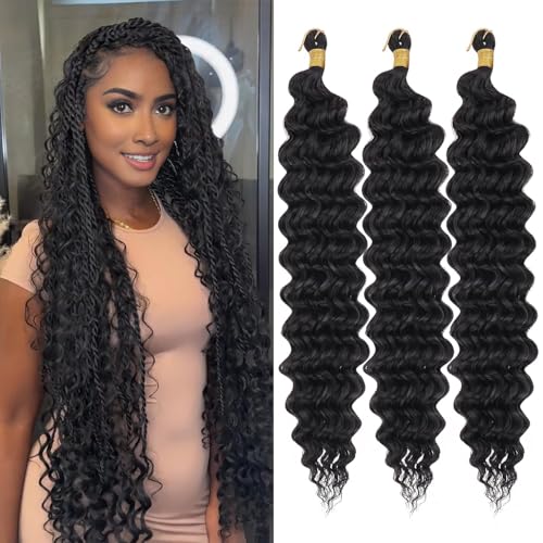 Mscat Ocean Wave Crochet Hair 18 Inch 3 Packs Deep Wave Curly Braiding Hair Extensions Synthetic Curly Crochet Hair For Women #1B von mscat