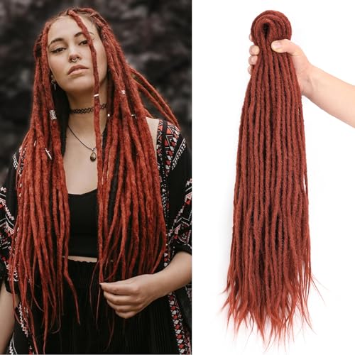 Mscat Synthetic Double Ended Dreadlock Extensions 24 Inch Copper Red 0.6 cm Width Hippie Wool Dreads 10 Strands Handmade Soft Loc Extensions for Women Men von mscat