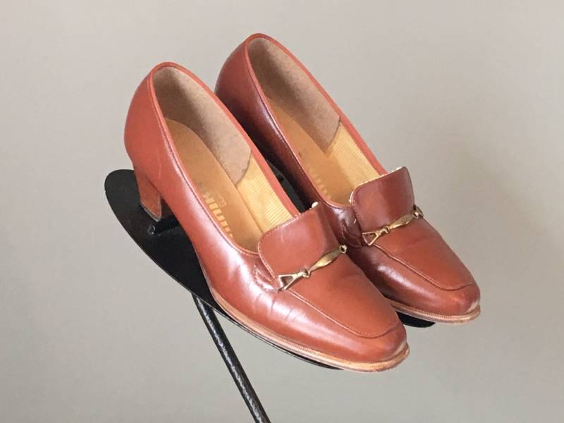 Vintage 60Er Jahre Karamellbraune Blockabsatz Pumps - Size 6 von mstopcatstyle