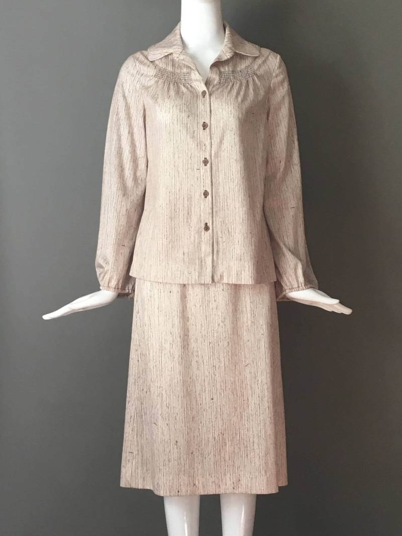 Vintage 70Er Jahre Leslie Fay Rock Set Polyester Bluse & Gerader von mstopcatstyle