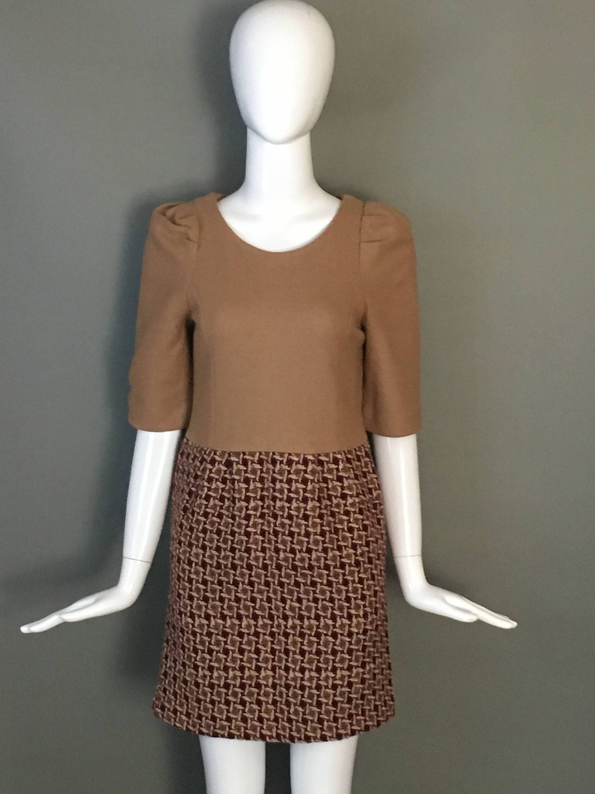 Vintage 70Er Jahre Woll Rock Kleid, Camel Mieder, Xs, Mint Zustand von mstopcatstyle