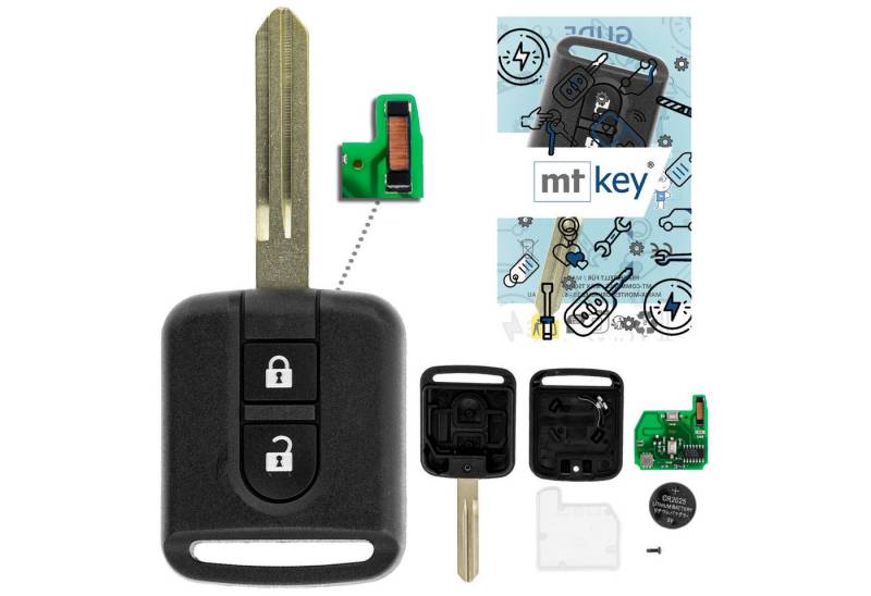 mt-key Schlüsseltasche 2 Tasten Auto Fernbedienung FSK Funk Schlüssel 434MHZ (Set), für Nissan Navara (D40M, 09–15), Qashqai (09–12) von mt-key