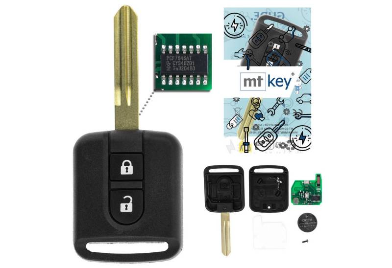 mt-key Schlüsseltasche 2 Tasten Auto Fernbedienung Funk Schlüssel ASK 434MHZ (Set), für Nissan Cabstar (F24M, 07–13), Micra (K12, 02–10), Navara (D40,... von mt-key