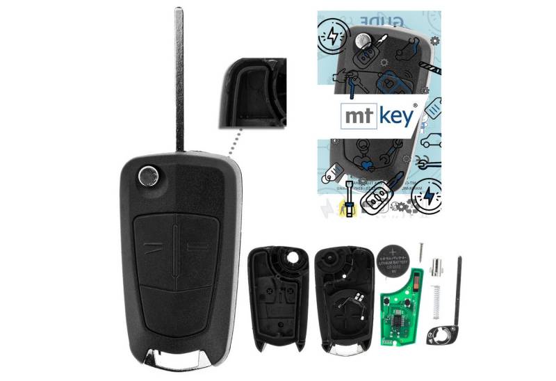 mt-key Schlüsseltasche 2 Tasten Auto Funk Fernbedienung Schlüssel 434MHZ (Set), für Opel Astra H (04–06) von mt-key