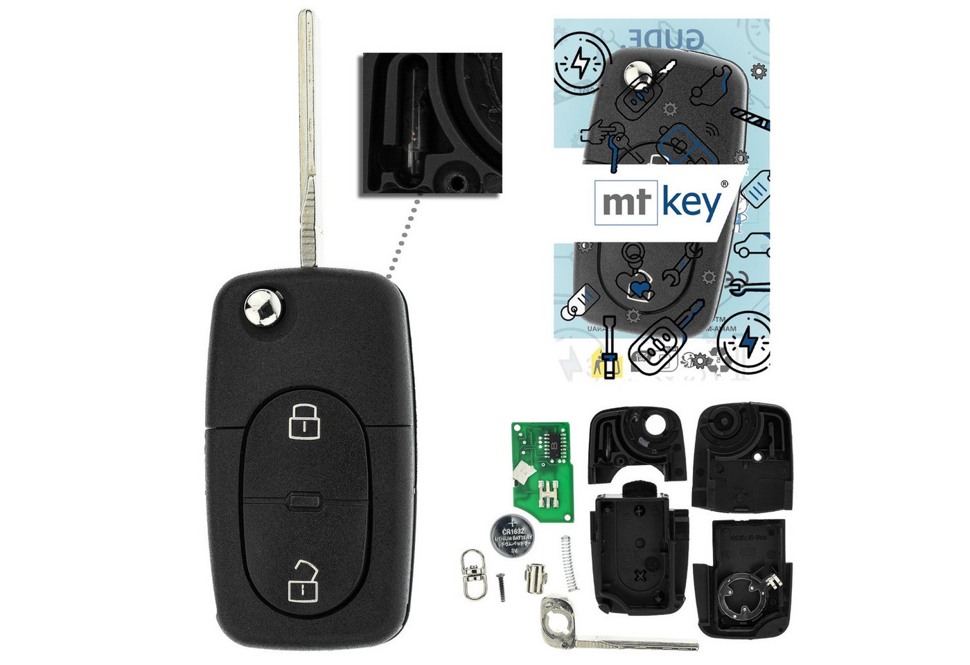 mt-key Schlüsseltasche 2 Tasten Auto Funkschlüssel ID48 434MHZ (Set), für Seat Leon (1M1 I, 00–05), Toledo (1M II, 00–04), Toledo (1M II... von mt-key