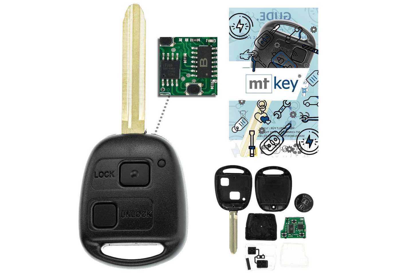 mt-key Schlüsseltasche 2 Tasten Auto Funkschlüssel ID67 TOY47 434MHZ (Set), für Toyota Corolla (E12, 01–07), Land Cruiser (J120, 02–09), Picni... von mt-key