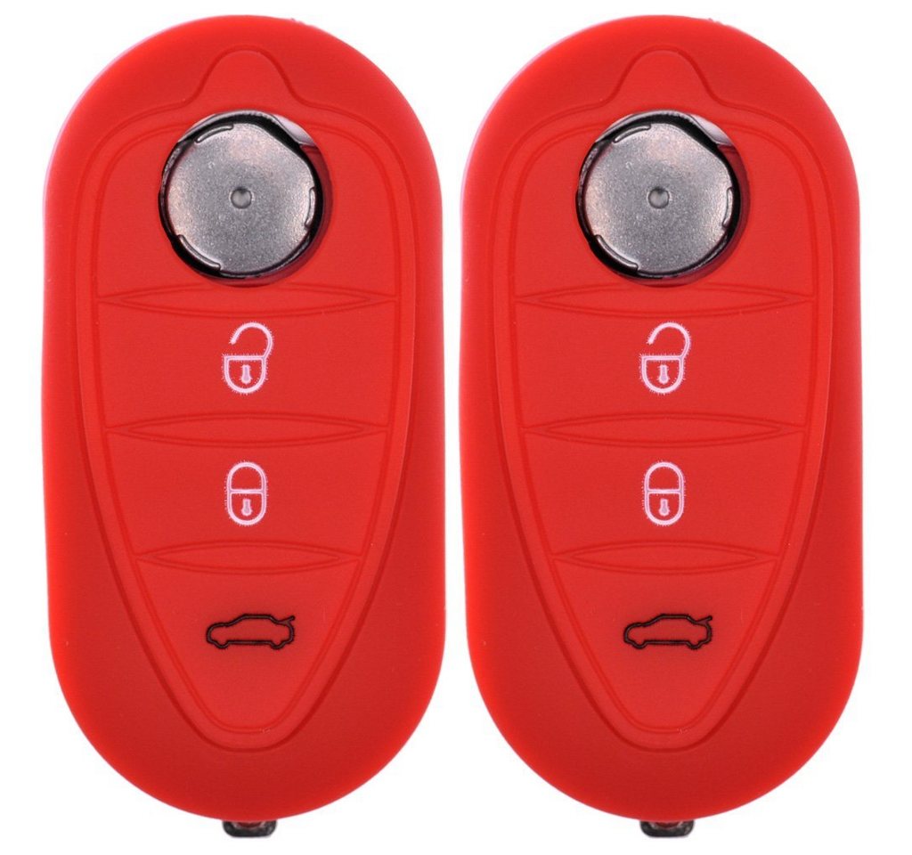 mt-key Schlüsseltasche 2x Autoschlüssel Silikon Schutzhülle im 2er-Set, für ALFA Romeo Mito Giulietta 940 4C ab 2008 3 Tasten Klappschlüssel von mt-key