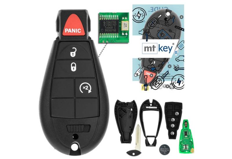 mt-key Schlüsseltasche 3 + 1 Tasten Auto Funk Schlüssel 434MHZ (Set), für Chrysler Town & Country (08–13), Voyager (GK/GY/RG, 04–12.07),... von mt-key