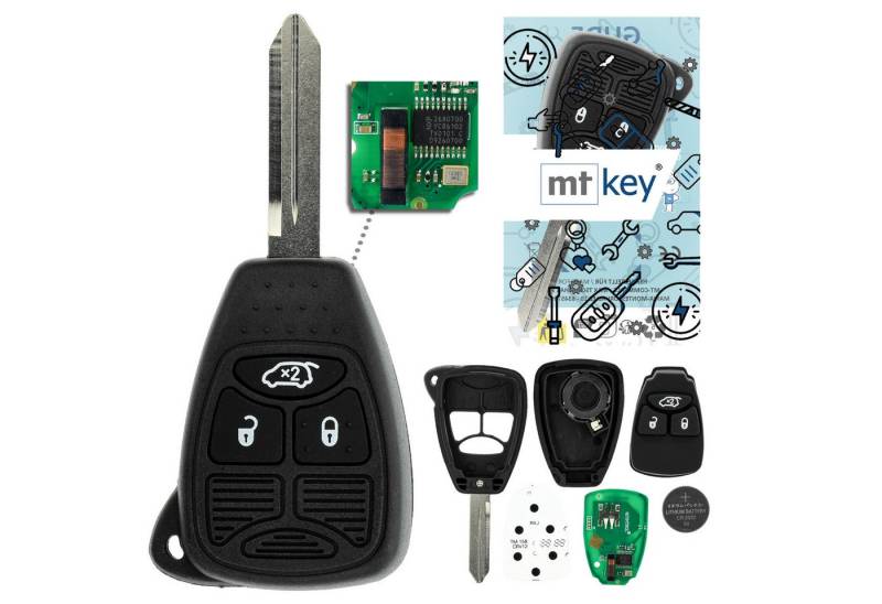 mt-key Schlüsseltasche 3 Tasten Auto Funk Schlüssel 434MHZ (Set), für Chrysler Pacifica (04–07), Town & Country (04–07), Dodge Carav... von mt-key