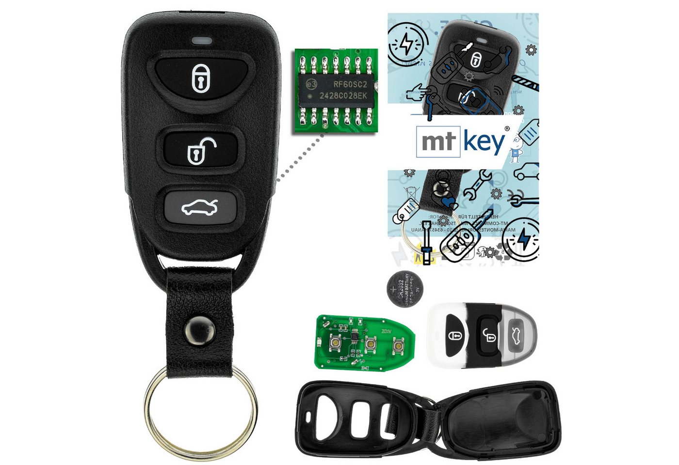 mt-key Schlüsseltasche Auto Funk Fernbedienung Sender 434MHZ (Set), für Hyundai Elantra (HD, 06–18), Elantra (MD, 10–18), Sonata (NF V... von mt-key