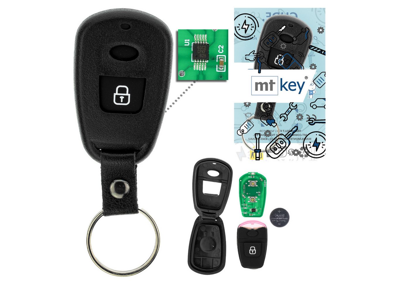 mt-key Schlüsseltasche Auto Funk Fernbedienung Sender 434MHZ (Set), für Hyundai Elantra (XD, 00–08.06), Matrix (FC, 01–08), Santa Fe ( von mt-key