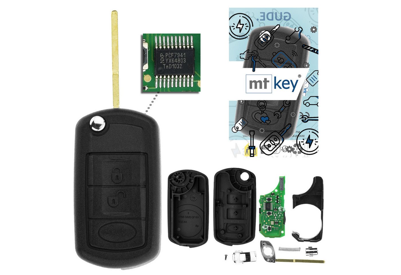 mt-key Schlüsseltasche Auto Funk Schlüssel Fernbedienung 434MHZ, für Land Rover Discovery (L319 III, 04–09), Range Rover Sport (L32... von mt-key