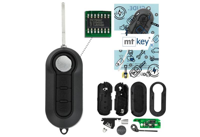 mt-key Schlüsseltasche Auto Funk Schlüssel Fernbedienung 434MHZ (Set), für Abarth 500 (07–15), 595 (12–15), Citroen Nemo (07–15), Fiat 50... von mt-key