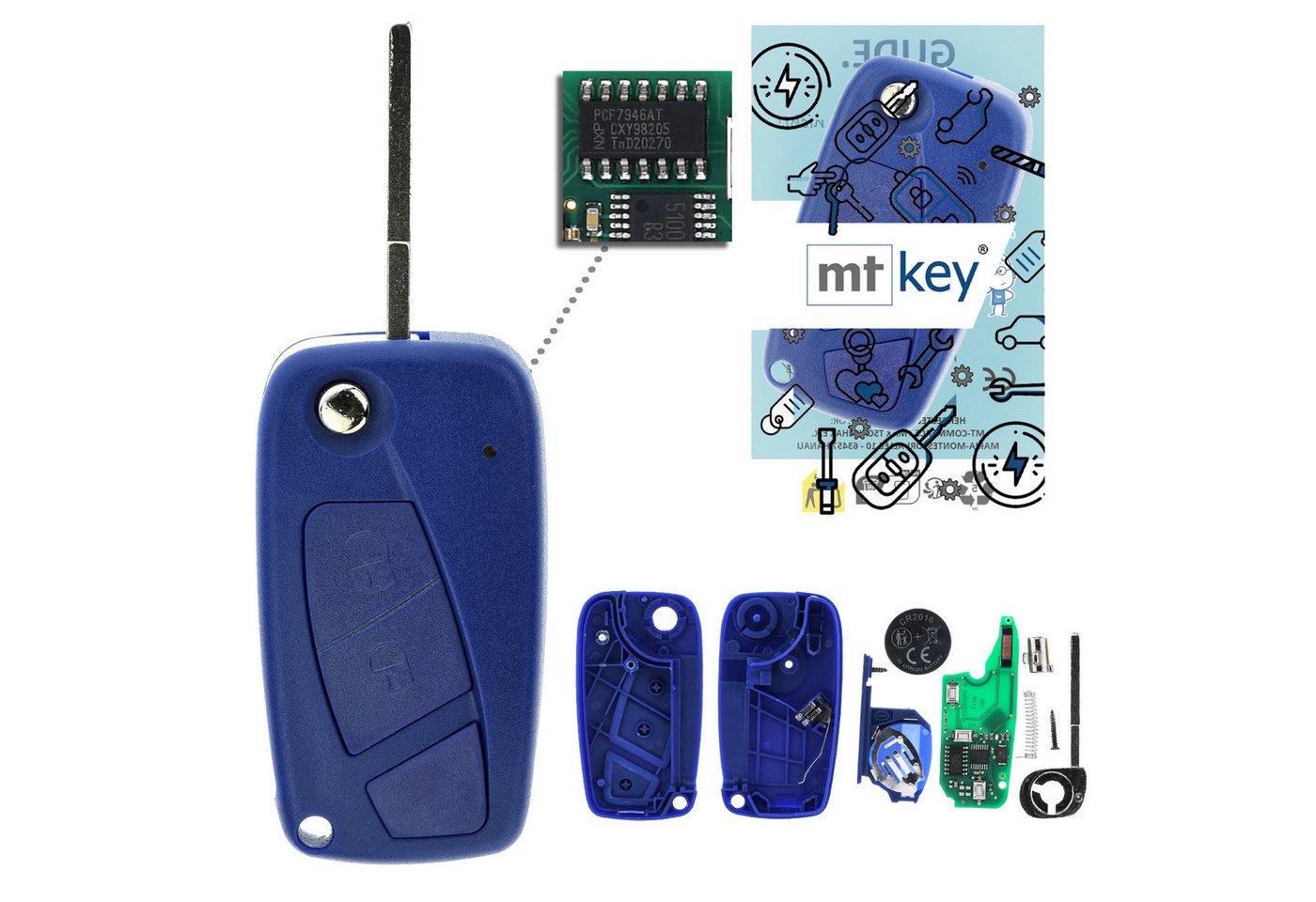 mt-key Schlüsseltasche Auto Funk Schlüssel Fernbedienung 434MHZ (Set), für Citroen Nemo (07–15), Opel Combo D (IV, 12–18), Peugeot Bippe... von mt-key