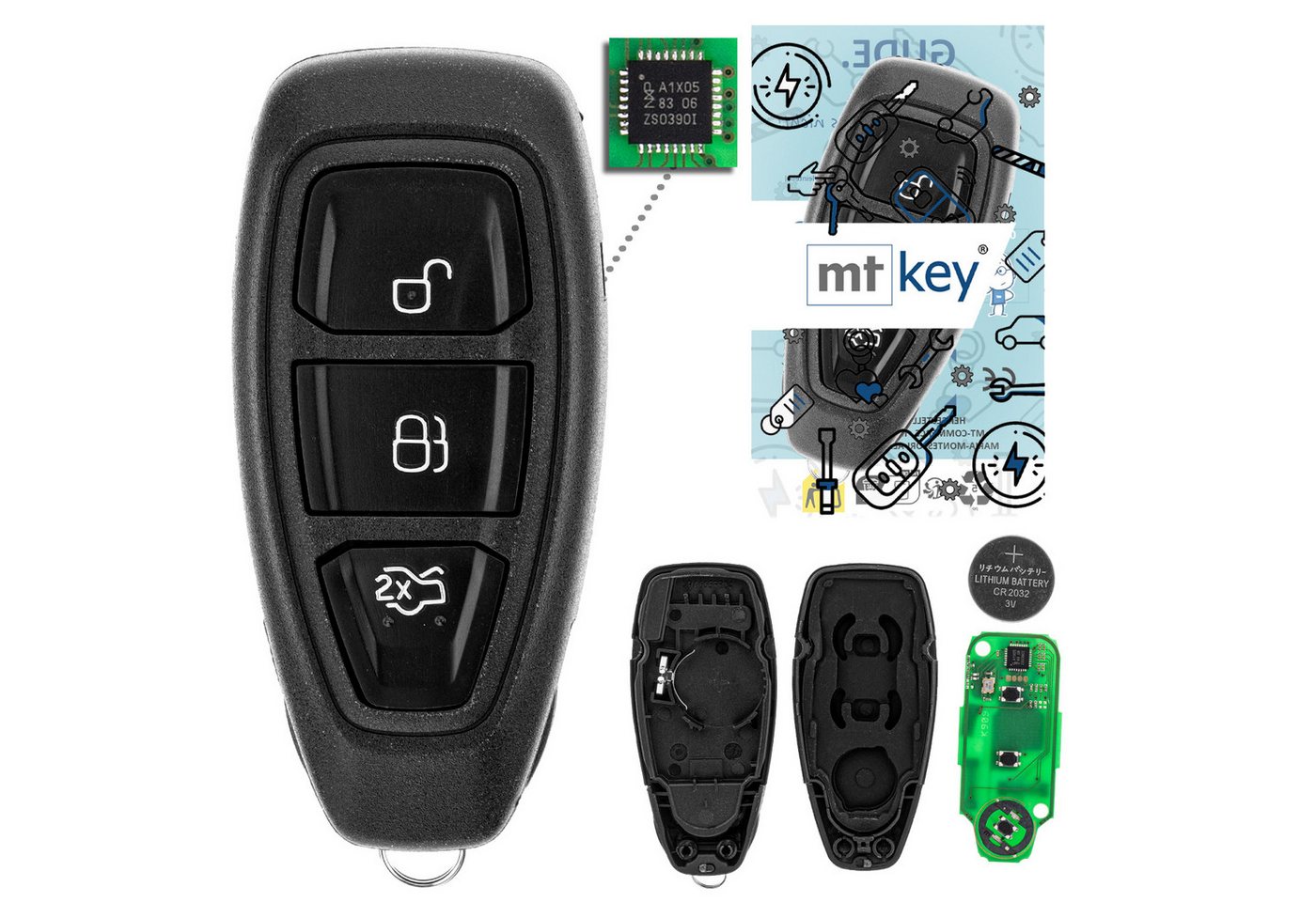 mt-key Schlüsseltasche Auto Funk Schlüssel Fernbedienung 434MHZ (Set), für Ford B-MAX (I, 12–17), C-Max (II, 10–19), EcoSport (II, 12–22)... von mt-key