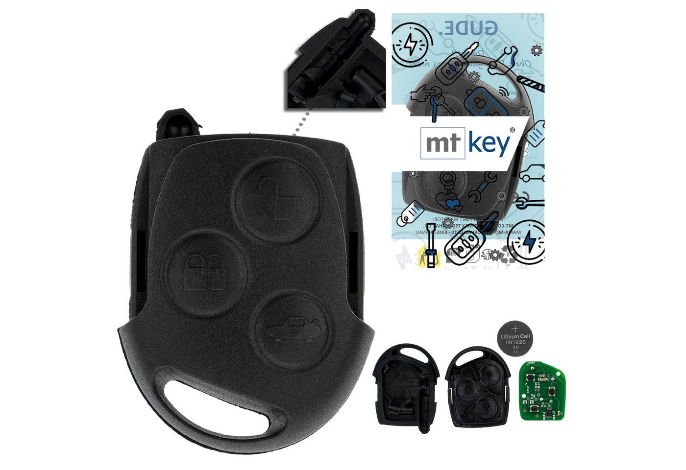 mt-key Schlüsseltasche Auto Funk Schlüssel Fernbedienung 434MHZ (Set), für Ford C-Max (I, 03–10), Edge (I, 06–10), Expedition (IV, 07–10)... von mt-key