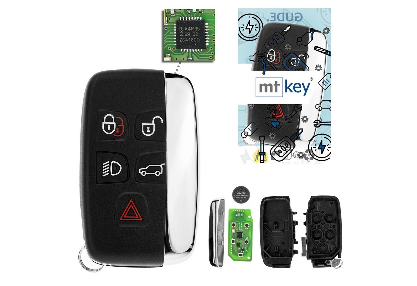 mt-key Schlüsseltasche Auto Funk Schlüssel Fernbedienung 434MHZ (Set), für Jaguar F-Pace (X761, 17–18), F-Type (2015), XE (17–18), XF (X2... von mt-key