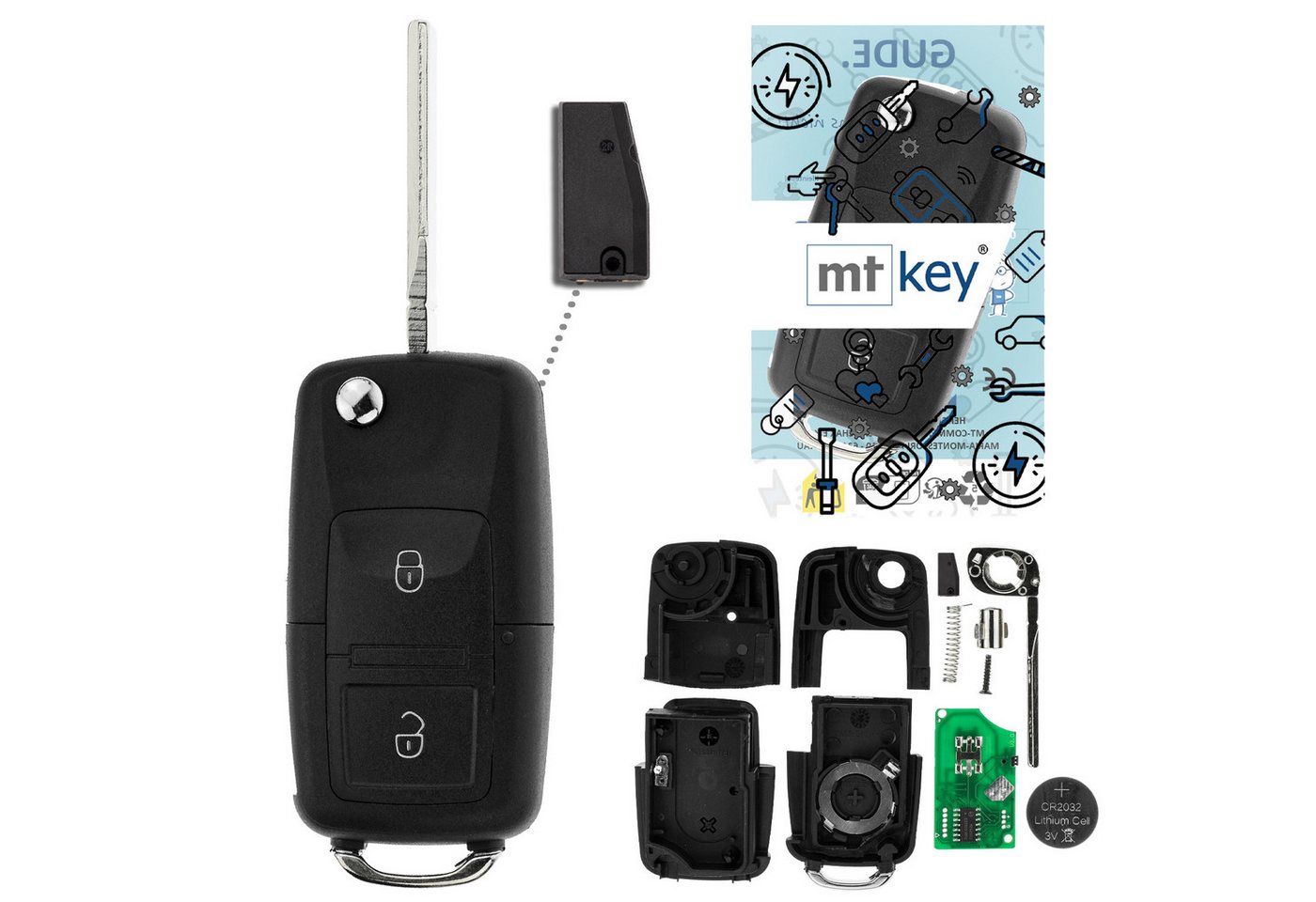 mt-key Schlüsseltasche Auto Funk Schlüssel Fernbedienung 434MHZ ID44 HU66 (Set), für Seat Arosa (6HS I, 01–04) von mt-key
