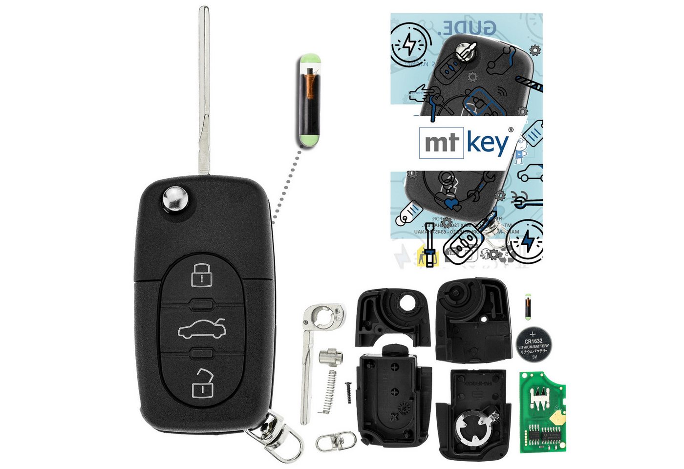 mt-key Schlüsseltasche Auto Funk Schlüssel Fernbedienung 434MHZ ID48 (Set), für Audi A3 (8L, 05.00–06.03), A4 (B5, 01.99–09.01), A6 (C5, 09.97... von mt-key