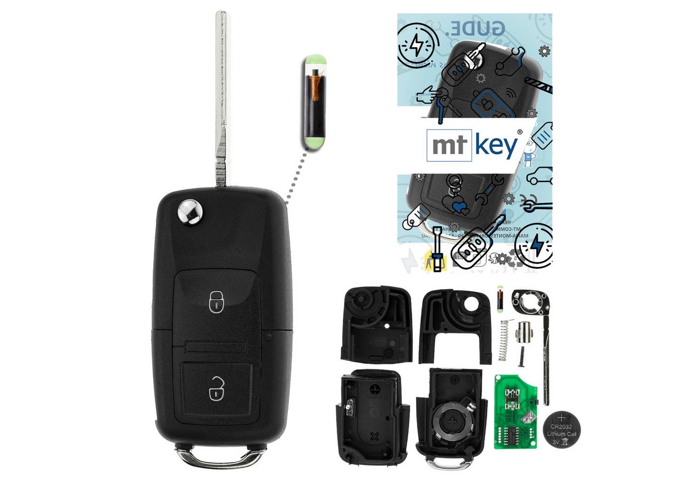 mt-key Schlüsseltasche Auto Funk Schlüssel Fernbedienung 434MHZ ID48 CAN (Set), für Seat Ibiza (6L III, 04–09) von mt-key