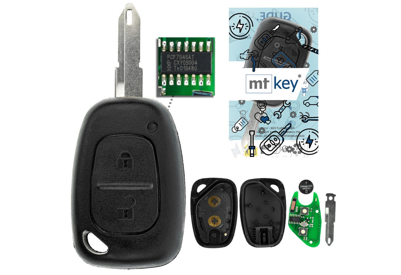 mt-key Schlüsseltasche Auto Funk Schlüssel Fernbedienung 434MHZ NE72 (Set), für Nissan Interstar (X70 I, 03–10), Kubistar (X76 I, 03–10), Opel... von mt-key