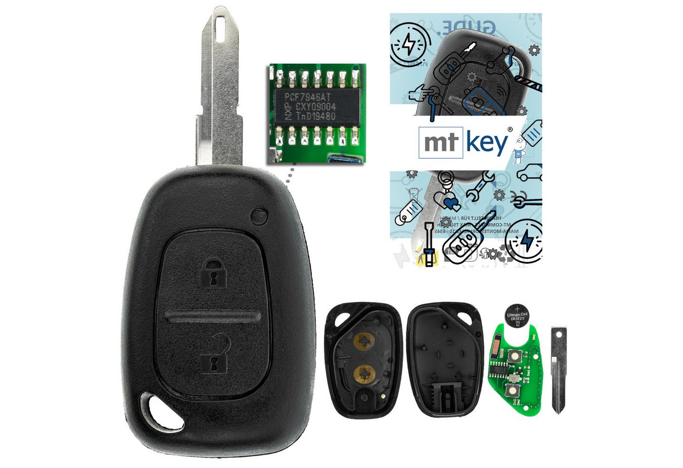 mt-key Schlüsseltasche Auto Funk Schlüssel Fernbedienung 434MHZ NE72 (Set), für Nissan Interstar (X70 I, 03–10), Kubistar (X76 I, 03–10), Prim... von mt-key