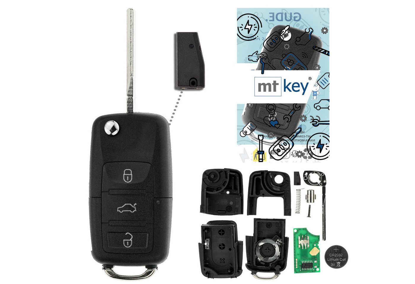 mt-key Schlüsseltasche Auto Funk Schlüssel Fernbedienung 434MHZ Sender ID44 (Set), für Seat Arosa (6HS, 01–04) von mt-key