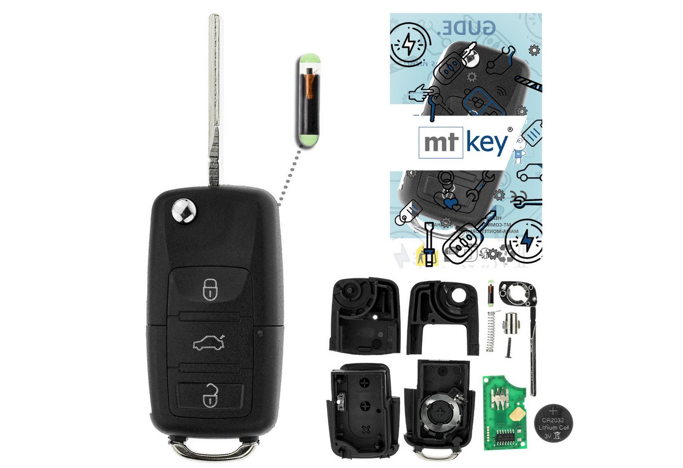 mt-key Schlüsseltasche Auto Funk Schlüssel Fernbedienung 434MHZ Sender ID48 (Set), für VW Golf (1J IV, 00–01), New Beetle (9C, 98–03), Passat B5 (3B,... von mt-key