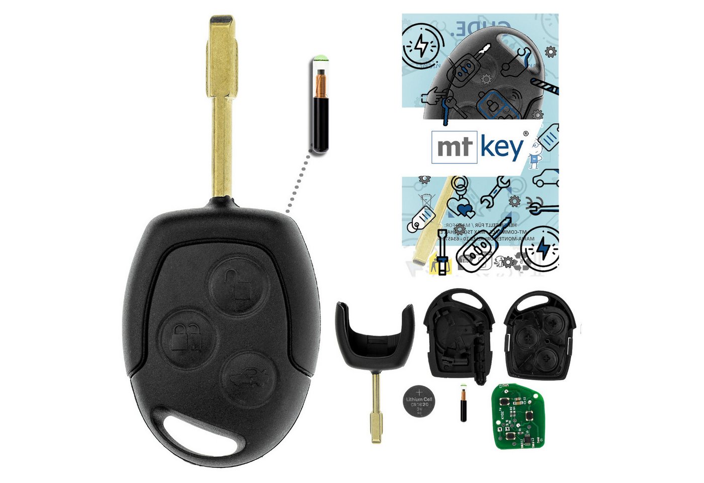 mt-key Schlüsseltasche Auto Funk Schlüssel Fernbedienung FO21 ID60 434MHZ (Set), für Ford Fiesta (IV, 11.01–02), Focus (I, 98–04), KA (RBT I, 02–08... von mt-key