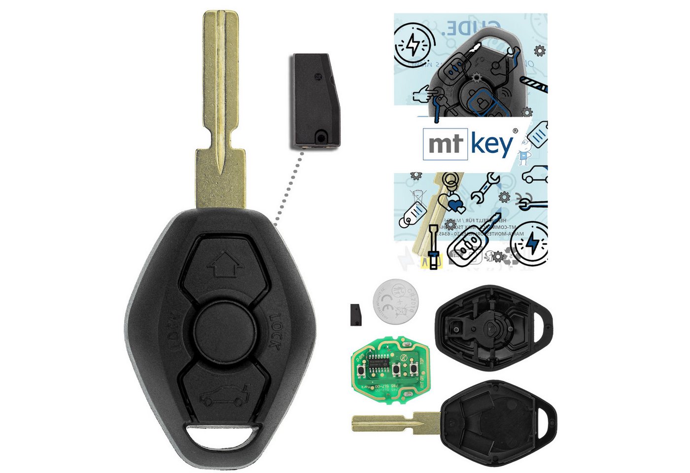 mt-key Schlüsseltasche Auto Funk Schlüssel Fernbedienung HU58 434MHZ ID48 (Set), für BMW 3er (E46, 99–05), 5er (E39, 99–04), 7er (E38, 99–01), X3 ( von mt-key