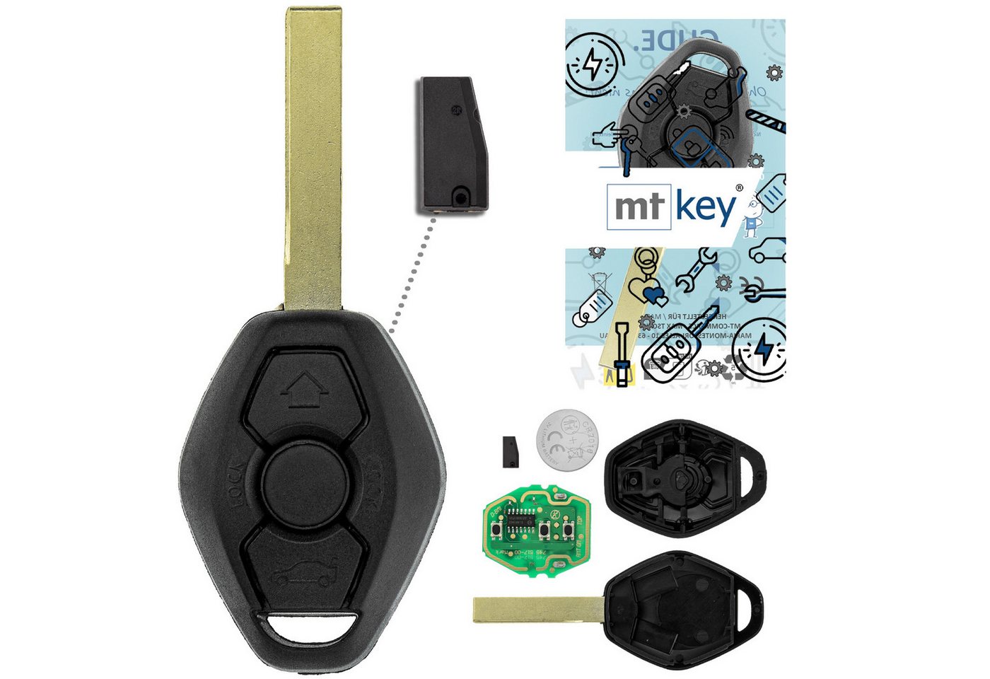 mt-key Schlüsseltasche Auto Funk Schlüssel Fernbedienung HU92R 434MHZ ID48 (Set), für BMW 3er (E46, 99–05), 5er (E39, 99–04), 7er (E38, 99–01), X3 ( von mt-key