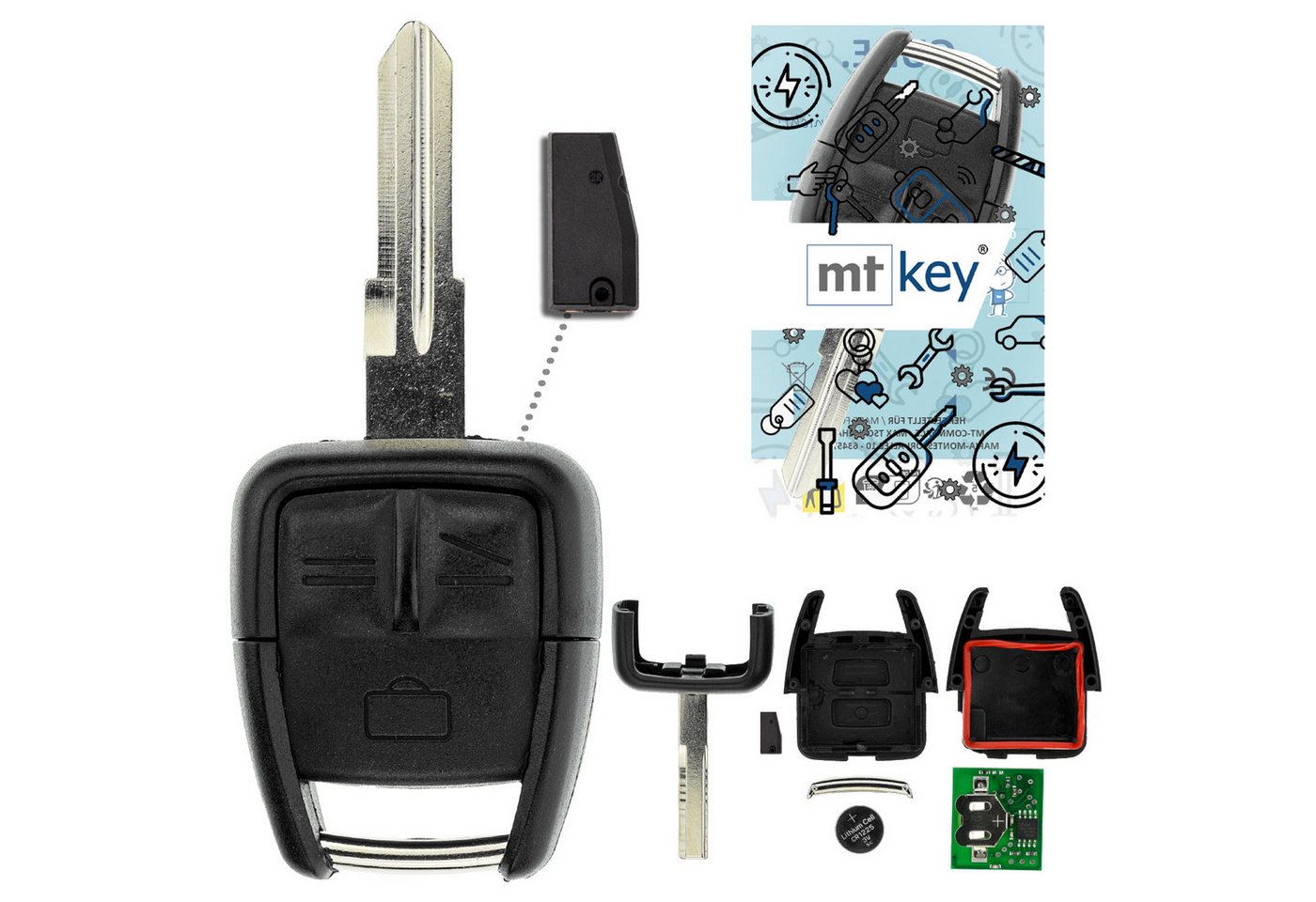 mt-key Schlüsseltasche Auto Funk Schlüssel Fernbedienung ID40 HU46 434MHZ (Set), für Opel Vectra C (02–04) von mt-key