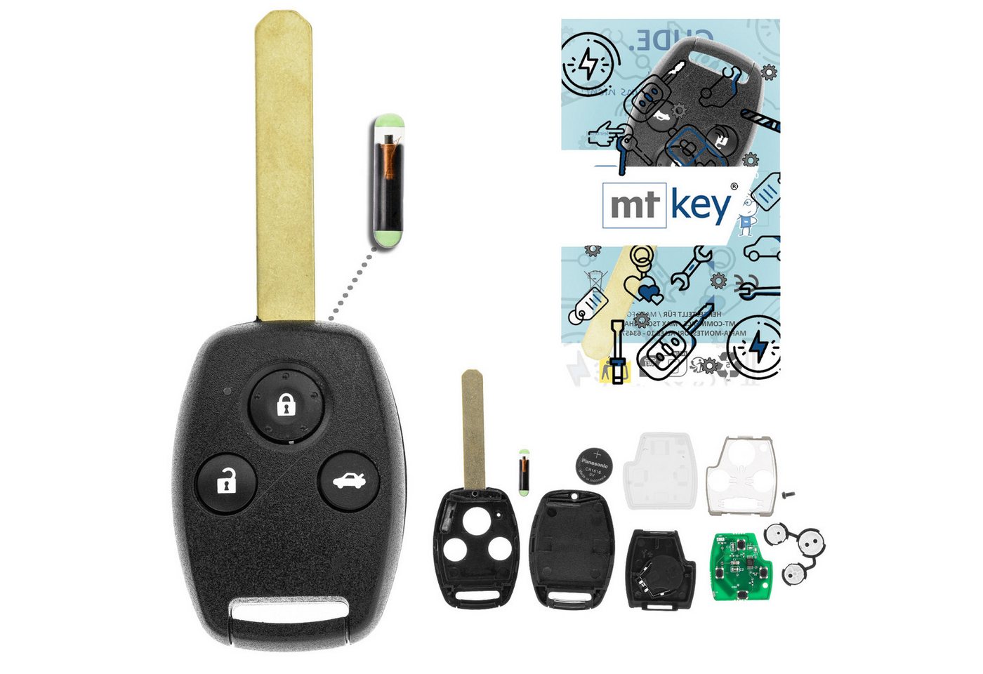 mt-key Schlüsseltasche Auto Funk Schlüssel Fernbedienung ID48 HON66 (Set), für Honda Accord (VII, 03–05), Civic (EP/EM/ES VII, 03–05), CR-V ( von mt-key
