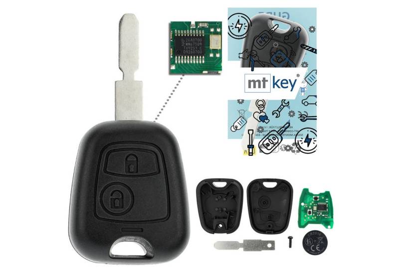 mt-key Schlüsseltasche Auto Funk Schlüssel Fernbedienung NE78 434MHZ PCF7961 ASK (Set), für Peugeot 406 (8E/8F/8C/8B, 01–06) von mt-key