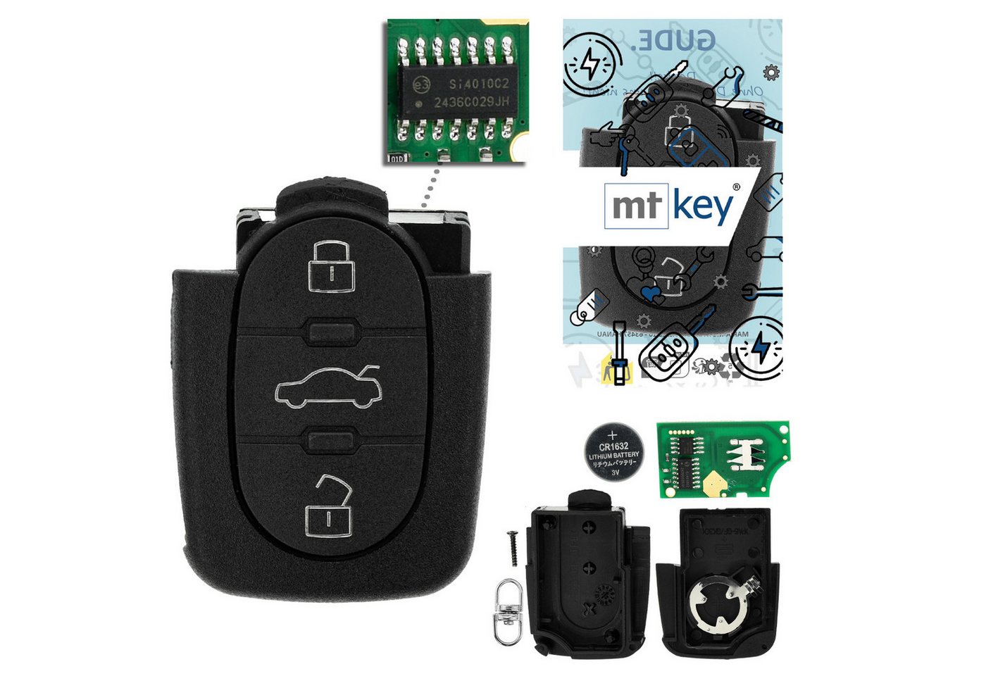 mt-key Schlüsseltasche Auto Funk Schlüssel Fernbedienung Sender 434MHZ (Set), für Audi A6 (C5, 07.02–01.05), A6 Allroad Quattro (C5, 07.02–08.05... von mt-key