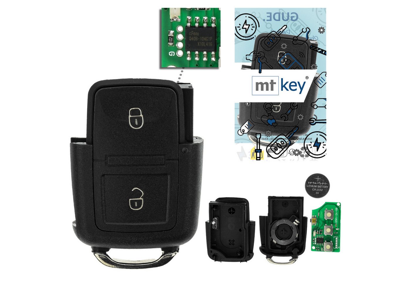 mt-key Schlüsseltasche Auto Funk Schlüssel Fernbedienung Sender 434MHZ (Set), für Seat Arosa (6HS, 00–03), Ibiza (6L III, 08–09), Leon (1M1 I, 0... von mt-key