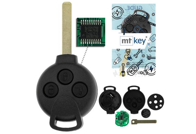 mt-key Schlüsseltasche Auto Funk Schlüssel Fernbedienung Sender 434MHZ (Set), für Smart Fortwo (451, 07–15) von mt-key