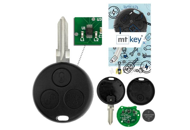 mt-key Schlüsseltasche Auto Funk Schlüssel Fernbedienung Sender 434MHZ AB MODPF (Set), für Smart City (450, 00–04), Fortwo (450, 03–06), Passion (450, 00... von mt-key
