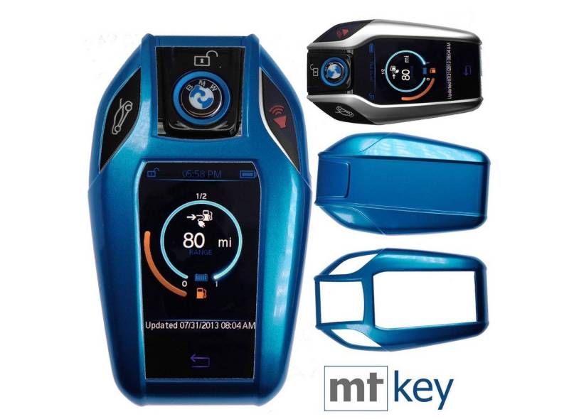 mt-key Schlüsseltasche Autoschlüssel Hardcover Schutzhülle Metallic Blue, BMW i8 5er G30 G31 7er G11 X3 G01 X4 G02 KEYLESS SMARTKEY von mt-key