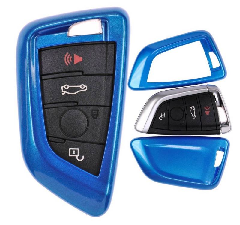 mt-key Schlüsseltasche Autoschlüssel Hardcover Schutzhülle Metallic Blue, für BMW X5 F15 X6 F16 2er F45 F46 X1 F48 KEYLESS SMARTKEY von mt-key