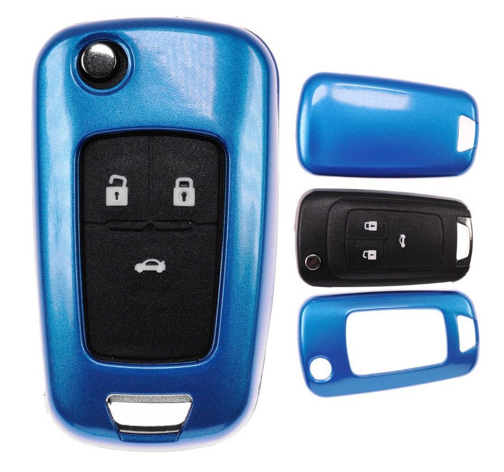 mt-key Schlüsseltasche Autoschlüssel Hardcover Schutzhülle Metallic Blue, für Opel Astra J Corsa D Meriva Insignia Zafira Adam Klappschlüssel mt-key Schlüsseltasche Autoschlüssel Hardcover Schutzhülle Metallic Blue, für Opel Astra J Corsa D Meriva Insignia Zafira Adam Klappschlüssel von mt-key