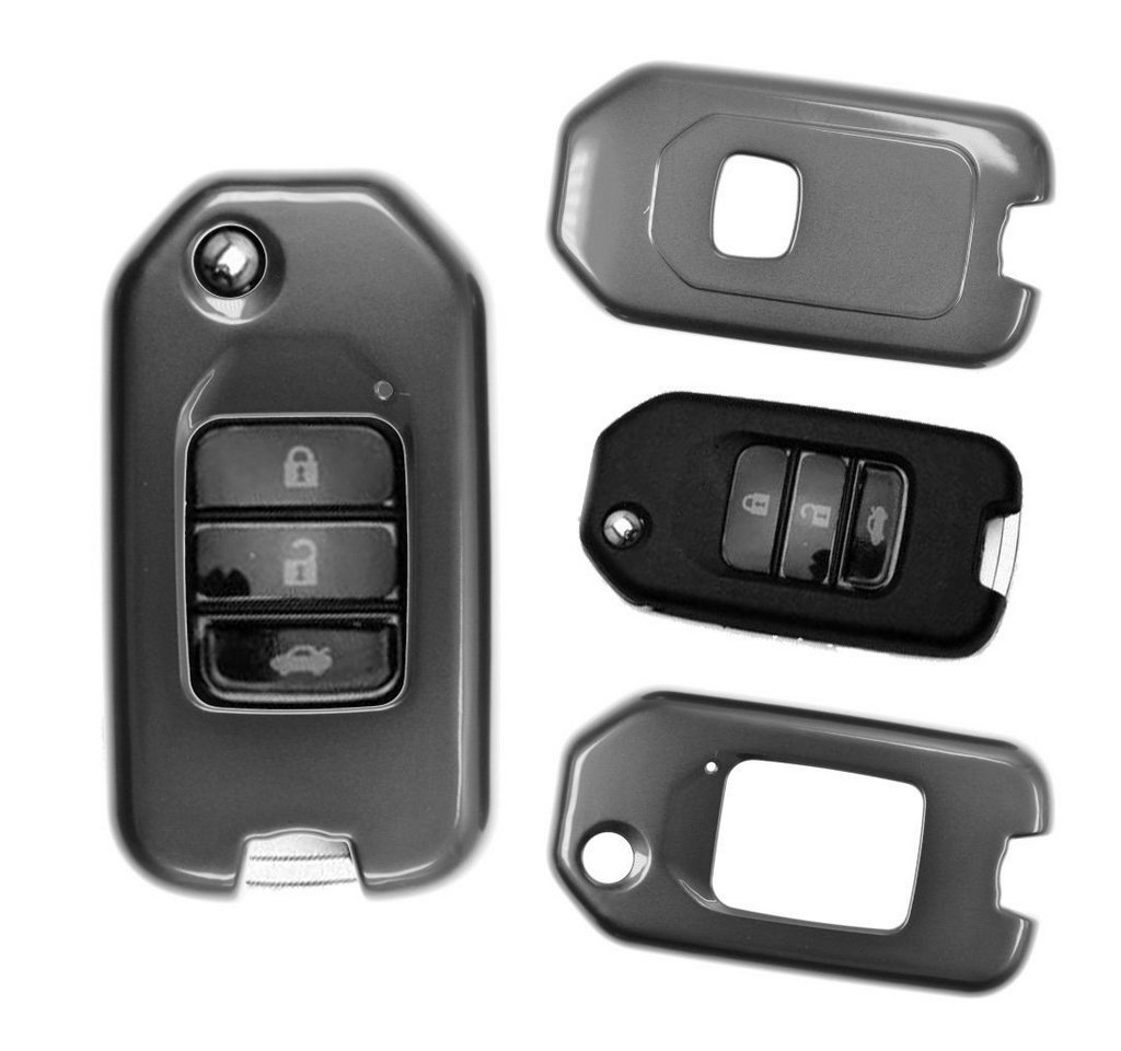 mt-key Schlüsseltasche Autoschlüssel Hardcover Schutzhülle Metallic Grau, Honda Civic Jazz CR-V HR-V NSX Klappschlüssel von mt-key