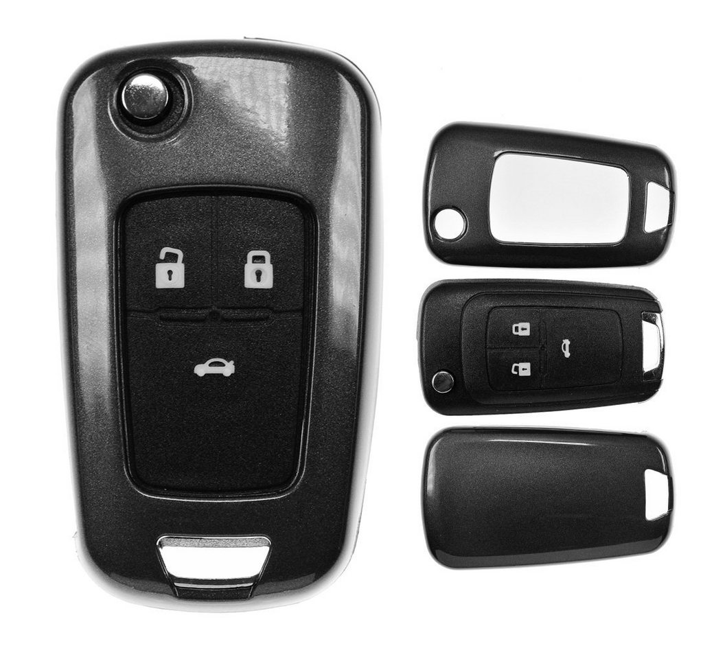 mt-key Schlüsseltasche Autoschlüssel Hardcover Schutzhülle Metallic Grau, Opel Astra J Corsa D Meriva Insignia Zafira Adam Klappschlüssel von mt-key